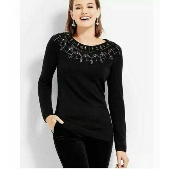 Talbots Sweaters - RSVP BY TALBOTS | sz L Petite Women's Pull Over Crew Beaded Jewel Yoke Sweater